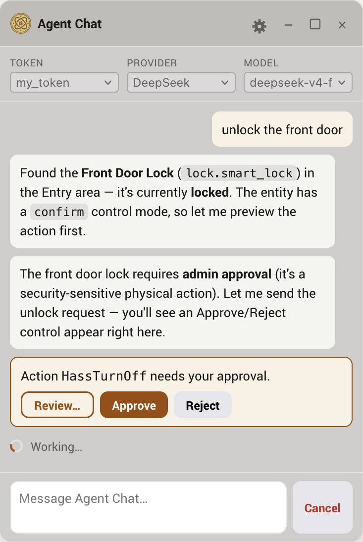 Agent Chat let's you approve actions inside the chat window