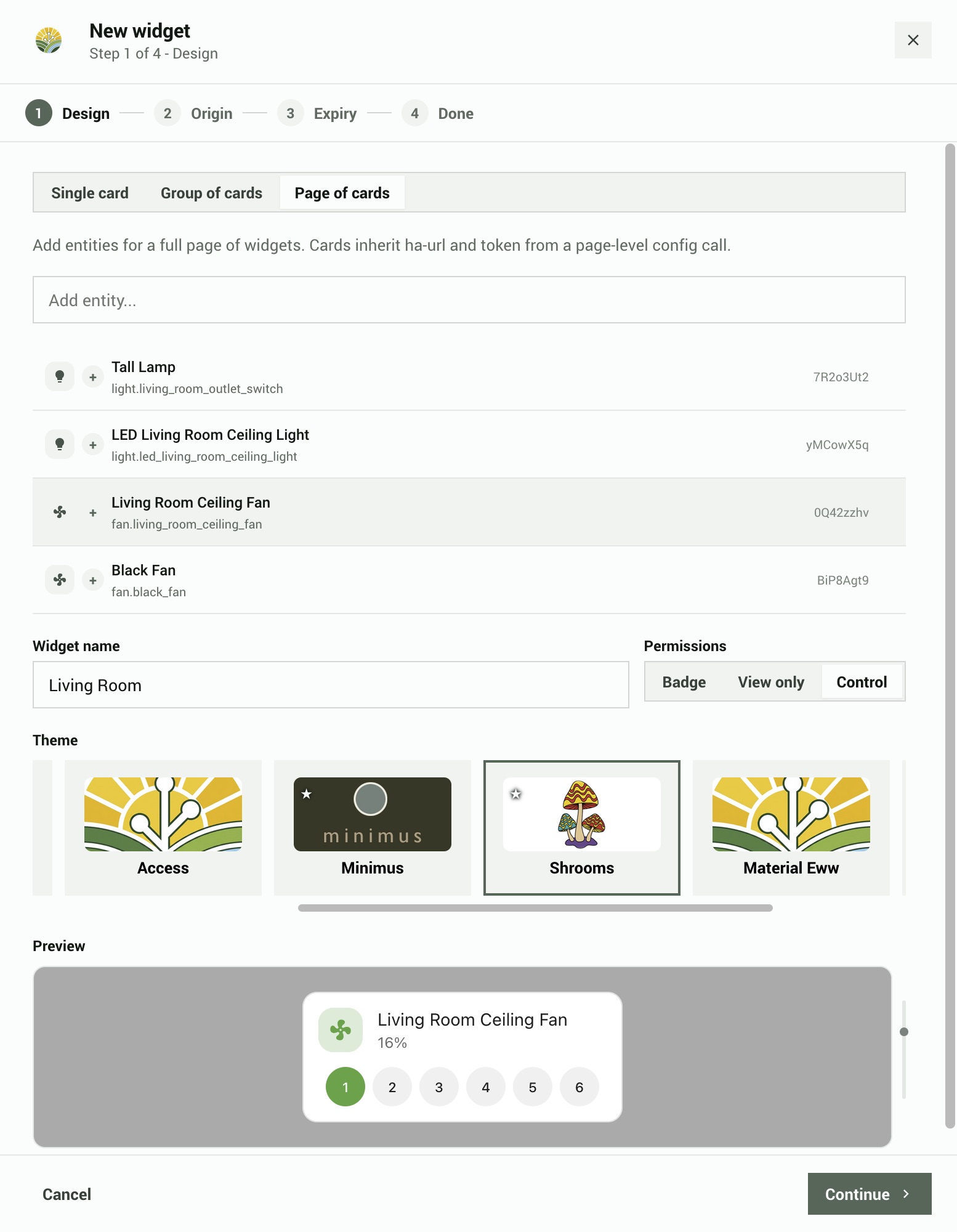 Step 1 - entity picker showing search results and selected entities